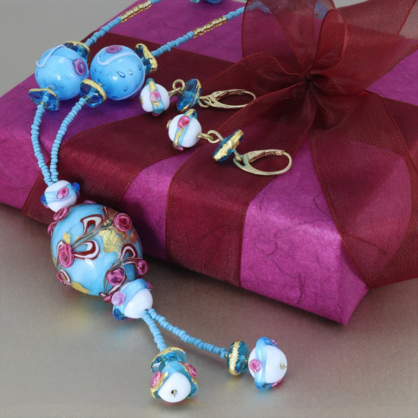 Delphina Murano Glass Rose Pendant Necklace