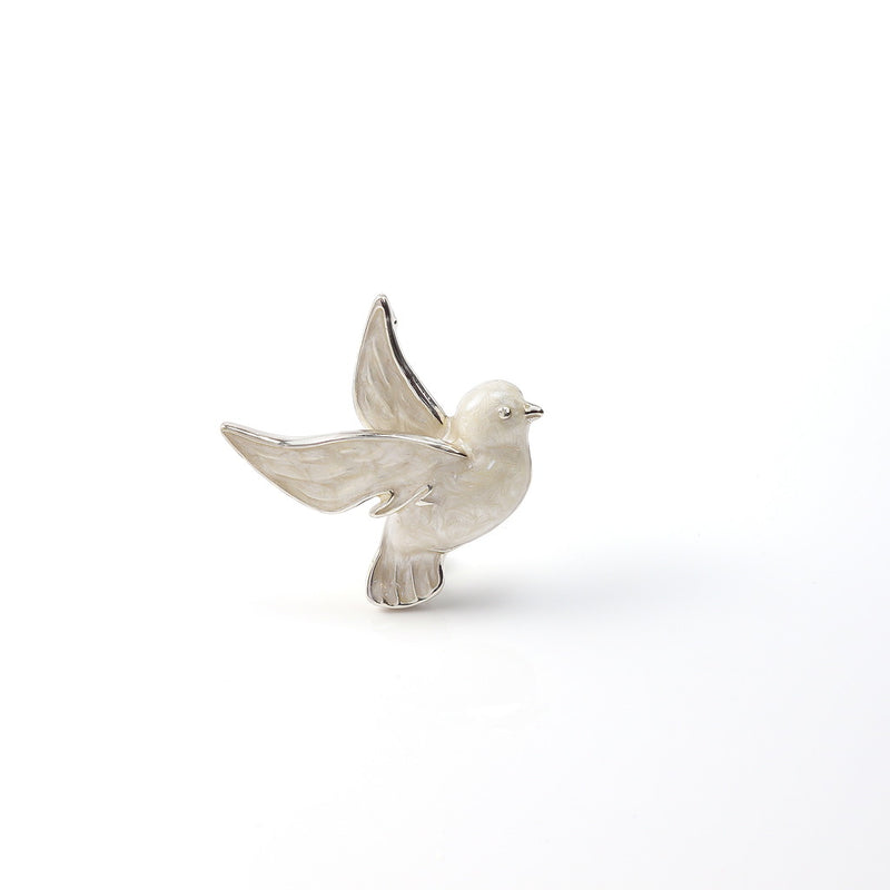 Dove Enamel on Sterling Silver Brooch