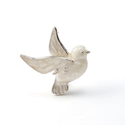 Dove Enamel on Sterling Silver Brooch