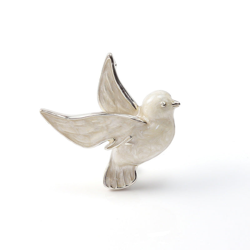Dove Enamel on Sterling Silver Brooch