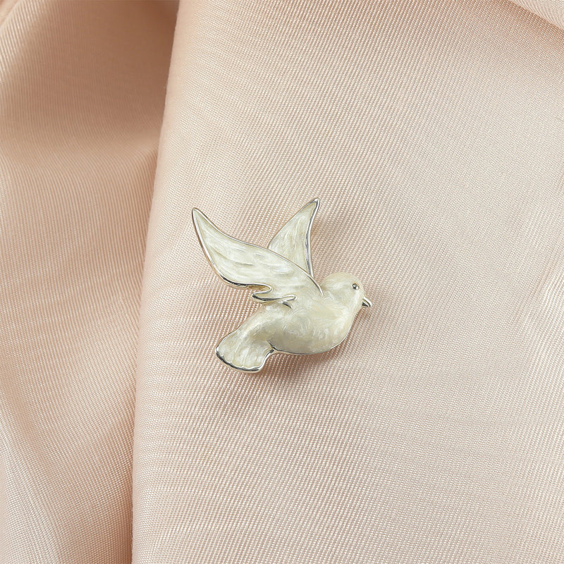 Dove Enamel on Sterling Silver Brooch