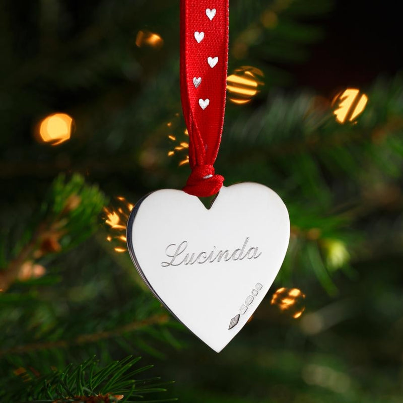 Sterling Silver Love-U-Heart Christmas Decoration (Red Ribbon)