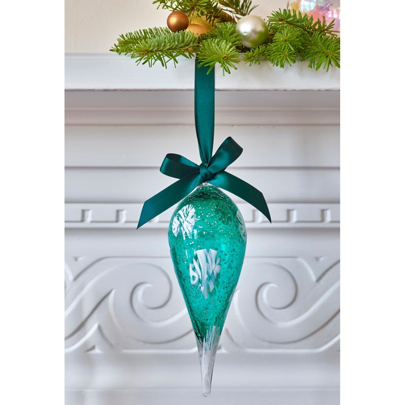 Frostflake Hand Blown Cane Glass Christmas Bauble (Green)