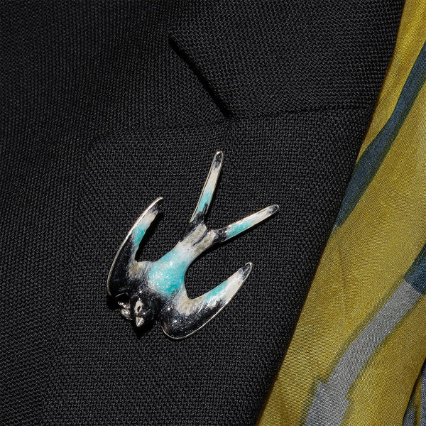 Swallow Enamel on Sterling Silver Brooch