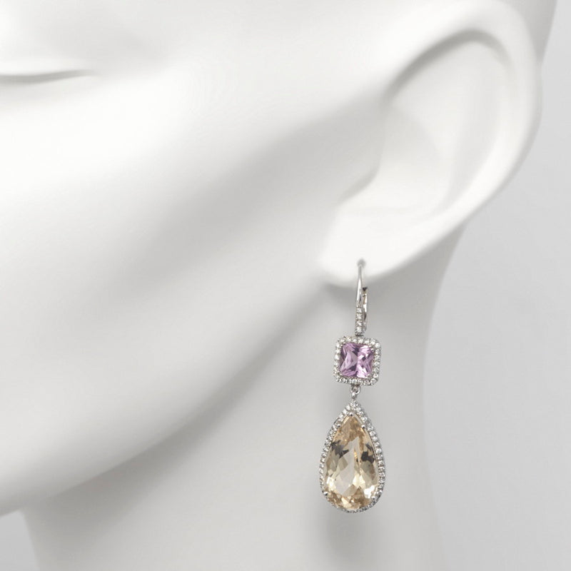 Kunzite, Heliodor & Diamond Earrings