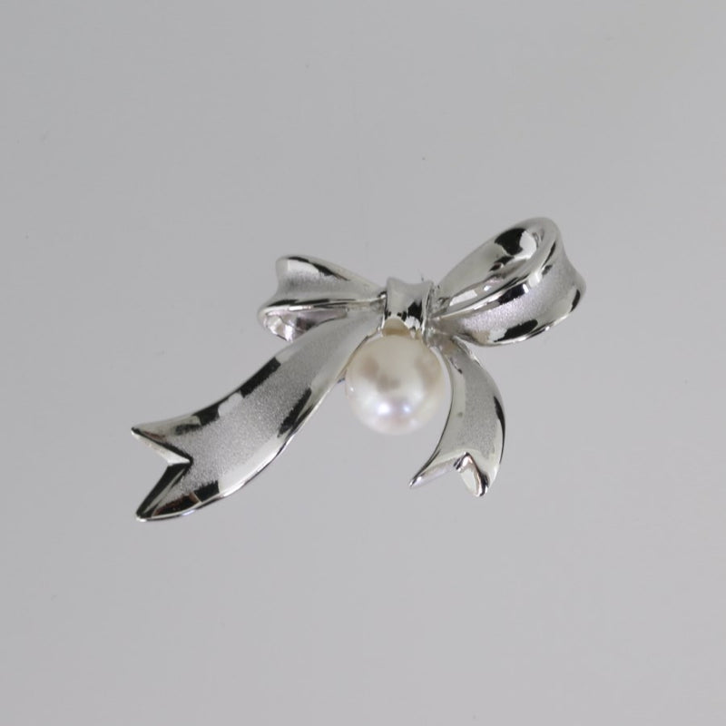Sweetheart Sterling Silver & Pearl Bow Brooch