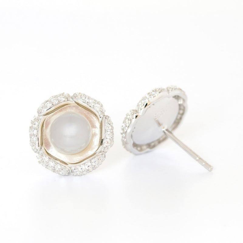 Susie Pearl Flower CZ & Sterling Silver Pendant & Earrings SET CLEARANCE SAVE £35