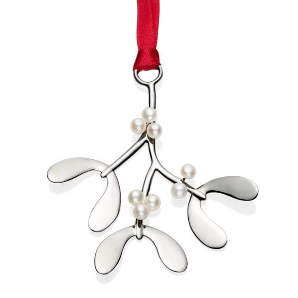 Sterling Silver and pearl Mistletoe Christmas Tree Decoration with English Hallmarks