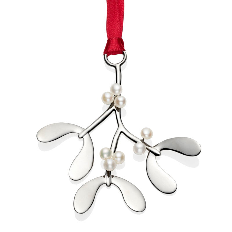 Sterling Silver and pearl Mistletoe Christmas Tree Decoration with English Hallmarks