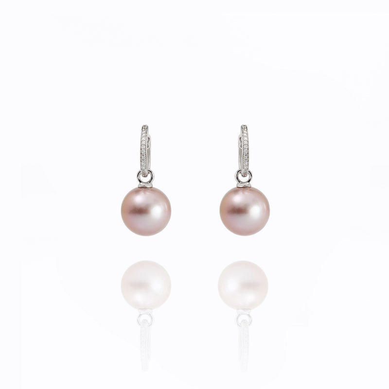 15mm Pink Edison Pearl 18ct White Gold & Diamond Earrings