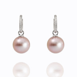 15mm Pink Edison Pearl 18ct White Gold & Diamond Earrings