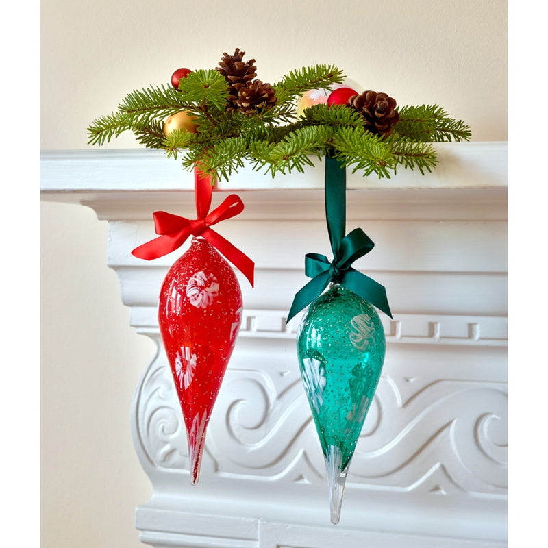 Frostflake Hand Blown Cane Glass Christmas Bauble (Red)