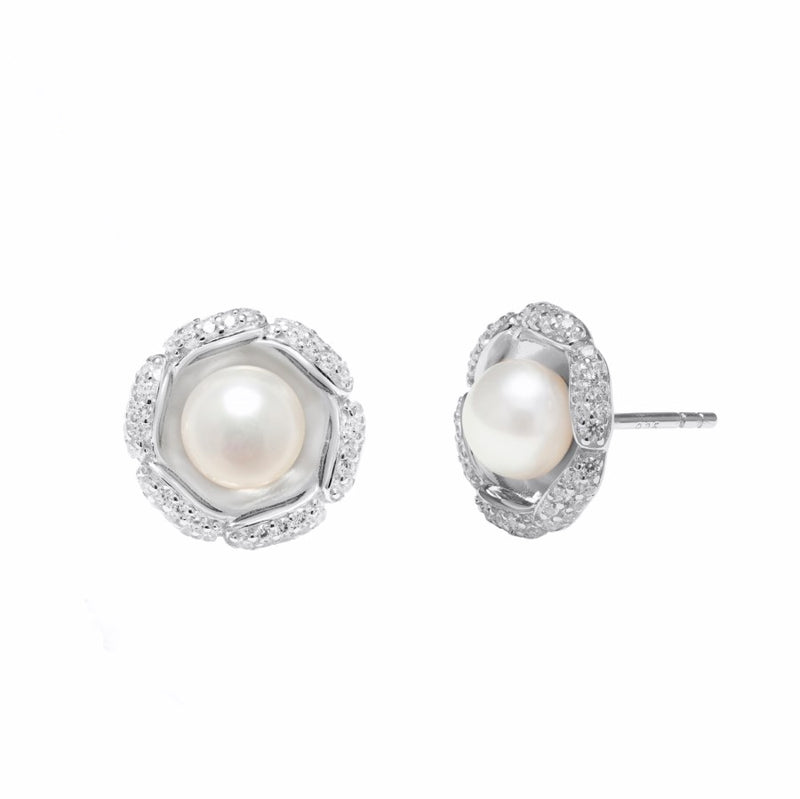 Susie Pearl Flower CZ & Sterling Silver Pendant & Earrings SET CLEARANCE SAVE £35