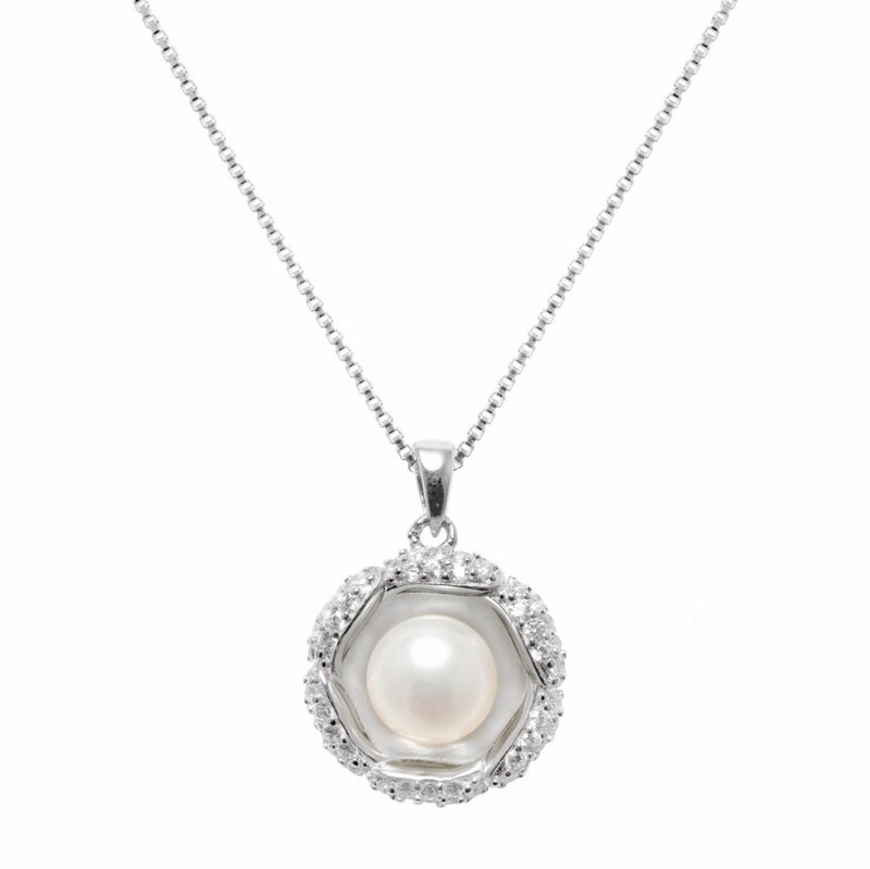Susie Pearl Flower CZ & Sterling Silver Pendant & Earrings SET CLEARANCE SAVE £35