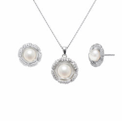 Susie Pearl Flower CZ & Sterling Silver Pendant & Earrings SET CLEARANCE SAVE £25