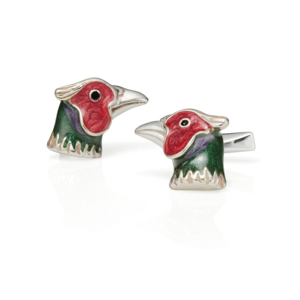 Pheasant Enamel & Silver Cufflinks CLEARANCE SAVE £50