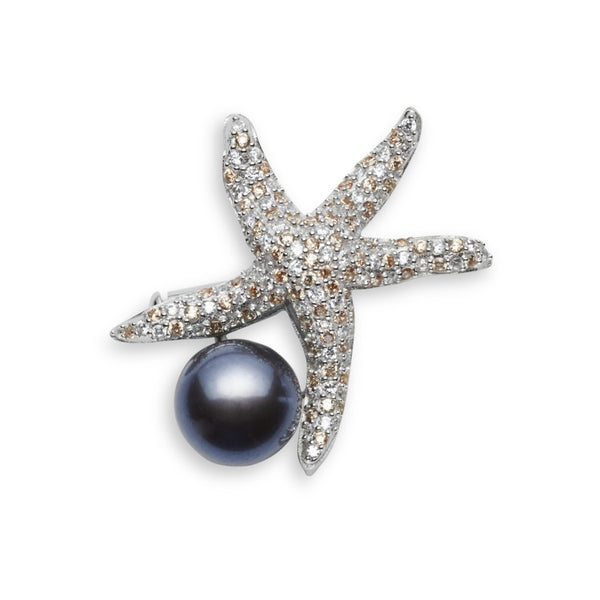 Starfish Silver, CZ & Pearl Brooch