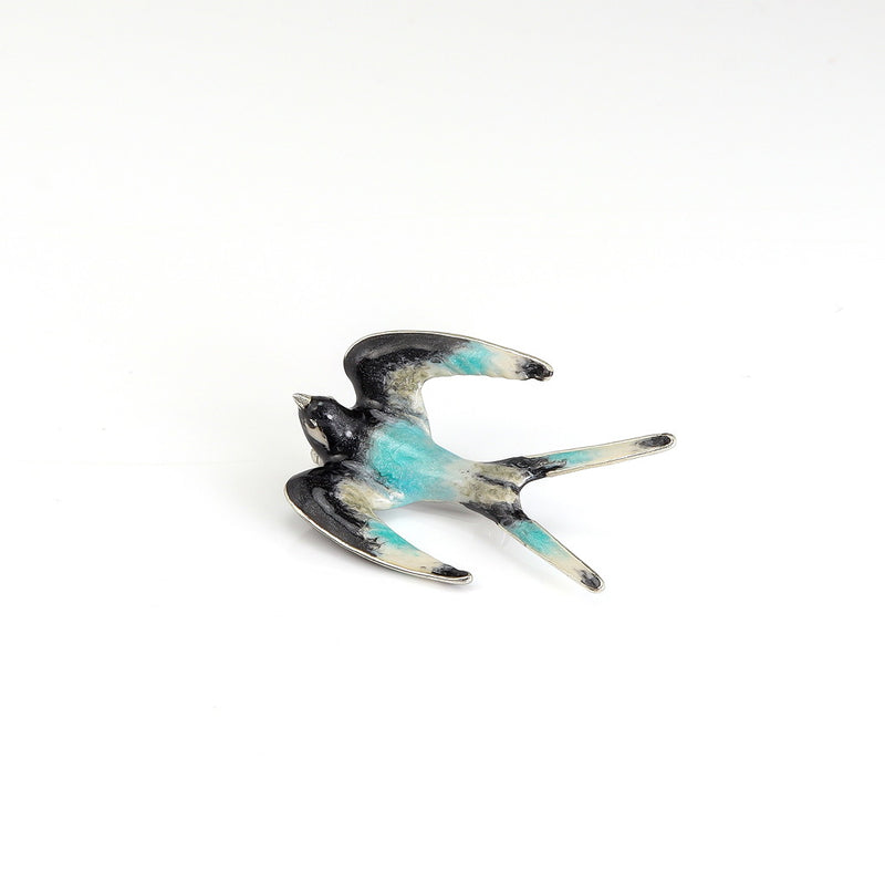 Swallow Enamel on Sterling Silver Brooch