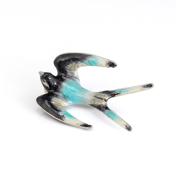 Swallow Enamel on Sterling Silver Brooch