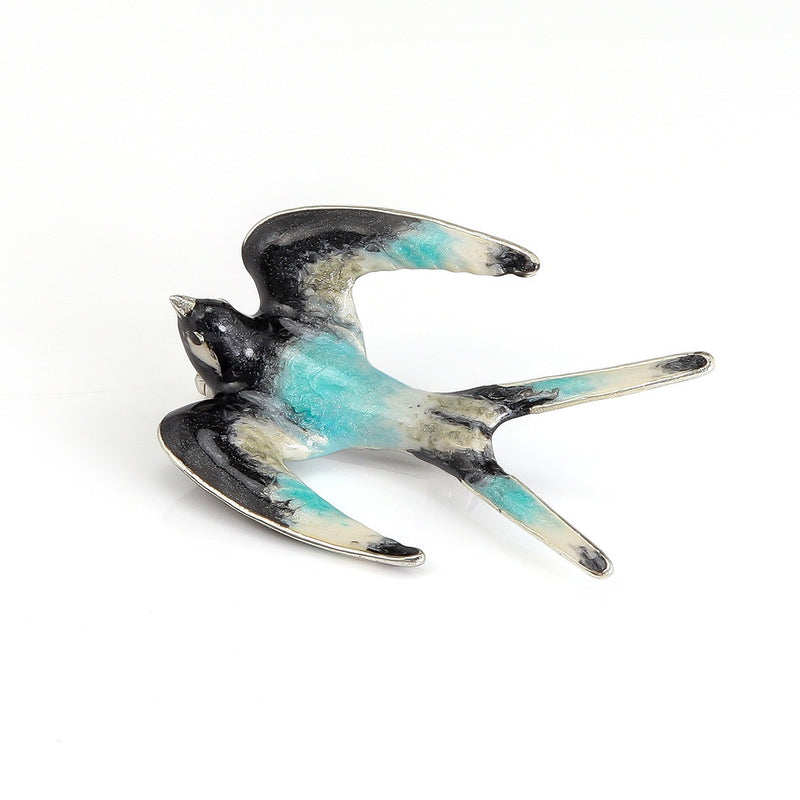 Swallow Enamel on Sterling Silver Brooch