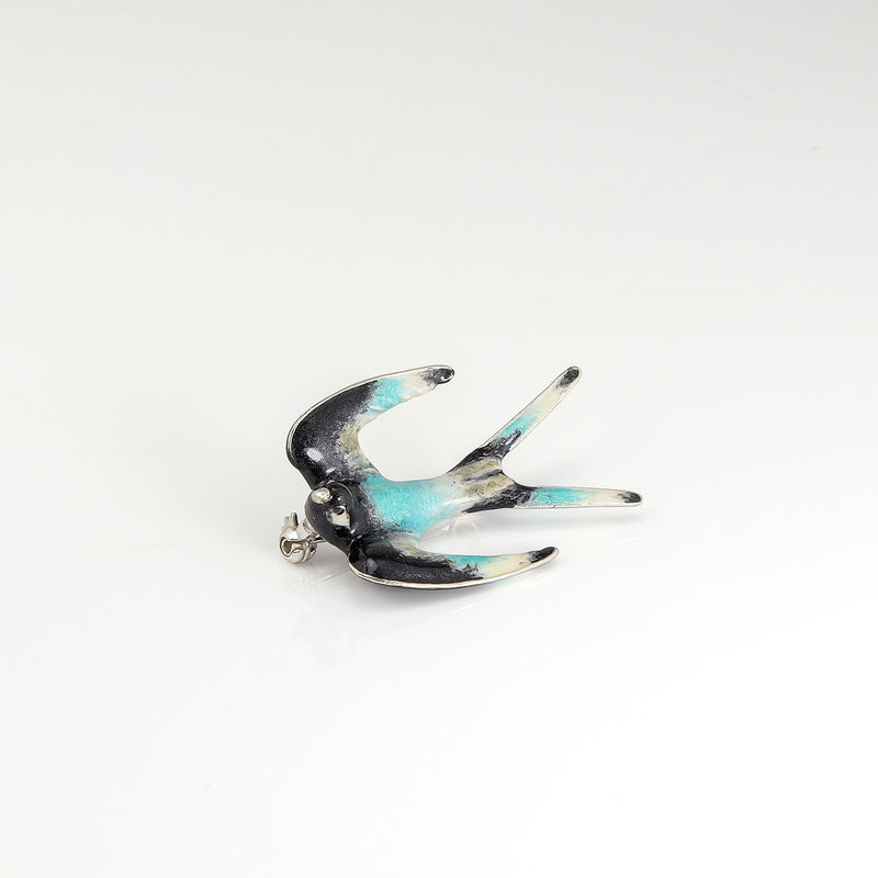 Swallow Enamel on Sterling Silver Brooch