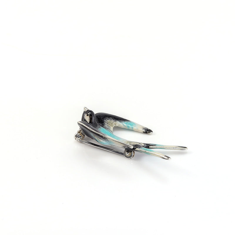 Swallow Enamel on Sterling Silver Brooch