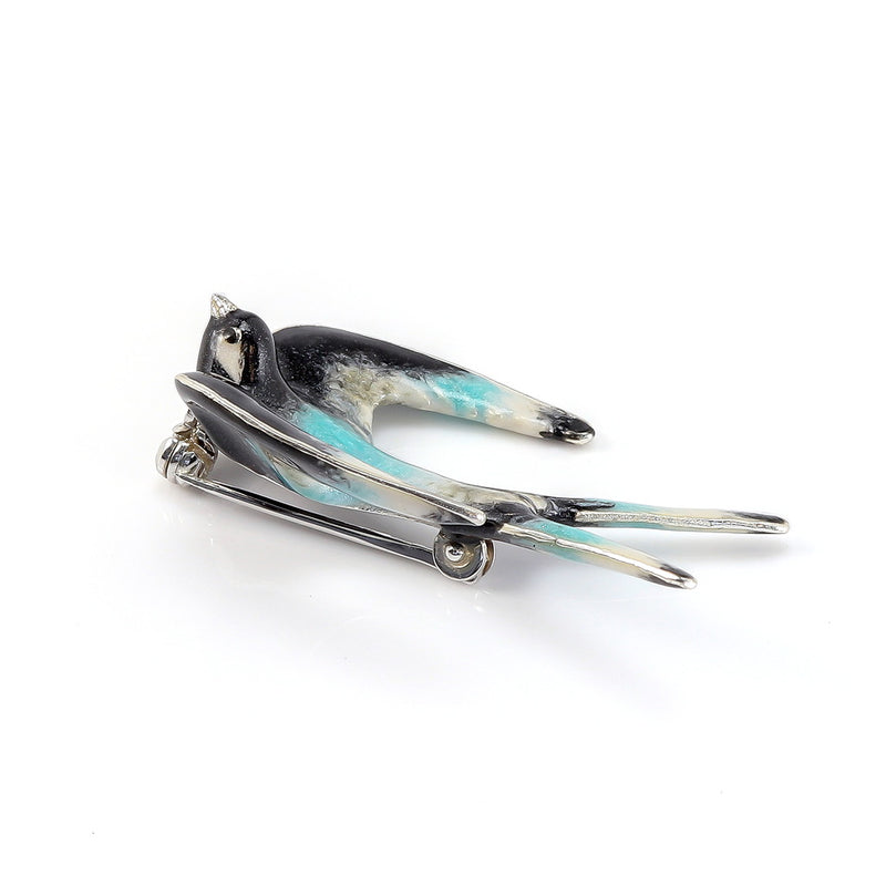 Swallow Enamel on Sterling Silver Brooch