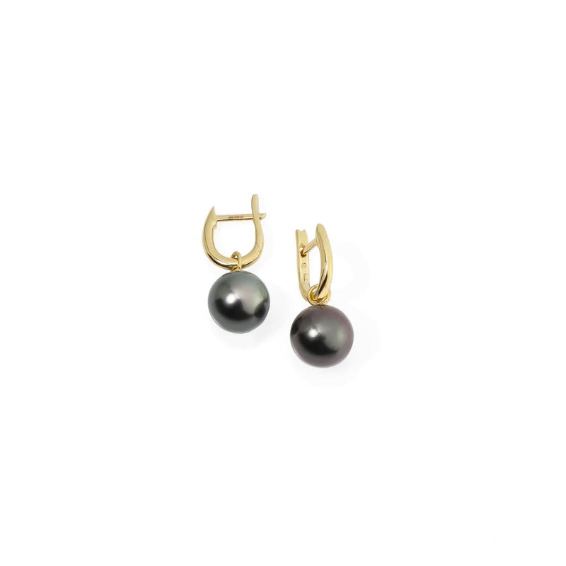Black Tahitian Pearl & 9ct Gold Earrings