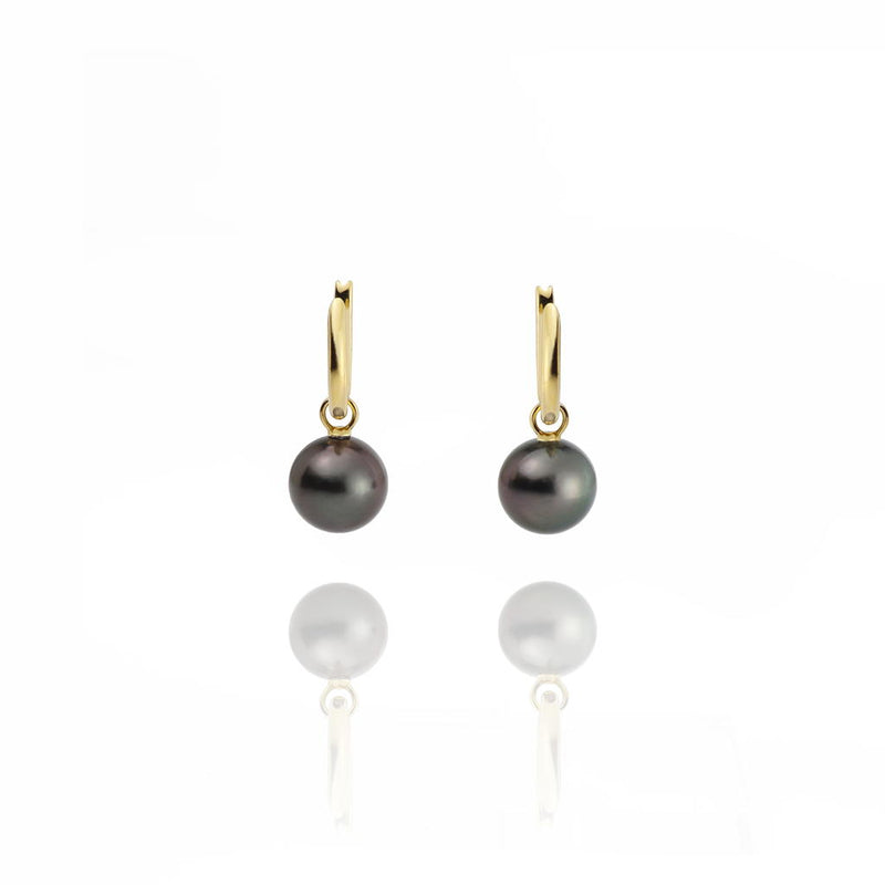 Black Tahitian Pearl & 9ct Gold Earrings