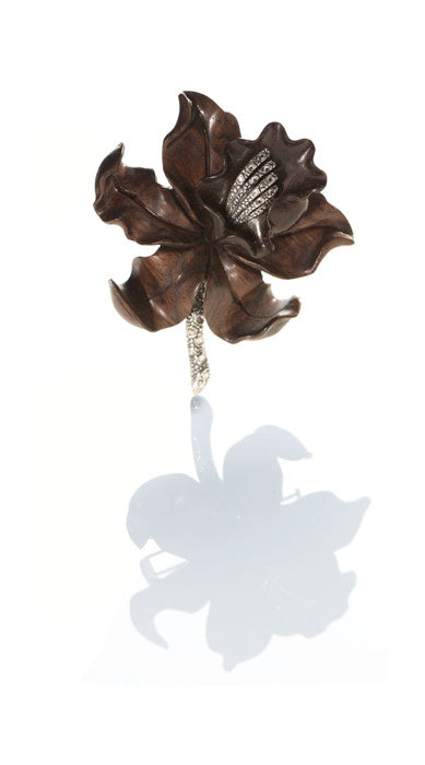 Ebony Orchid, Silver & CZ Corsage Brooch